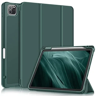 Abbildung von Fintie Hülle für iPad Pro 11 Zoll 2022 (4. Generation)/ 2021/2020/ 2018 mit Stifthalter, Soft TPU Rückseite Abdeckung Schutzhülle Intelligent Cover Auto Sleep/Wake, Dunkelgrün