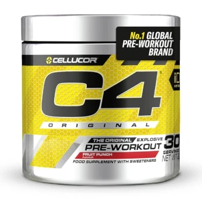 Abbildung von C4 Original Pre Workout Booster Getränkepulver für Energy Drink 150 mg Koffein + Beta Alanin Kreatin Monohydrat (Fruchtpunsch, 30 Portionen)