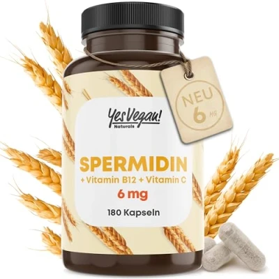 Abbildung von 3mg Spermidin + Vitamin C+B12 (180 Kapseln für 6 Monate) hochdosiert Alternative zu Spermidine Pulver
