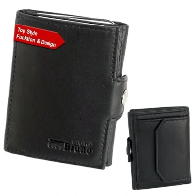 Abbildung von Minigeldbörse Leder Herren schwarz RFID Schutz, kleine Mini Geldbörse, Geldbeutel Kartenetui Portemonnaie klein, Portmonee Männer, Slim Wallet mit Münzfach