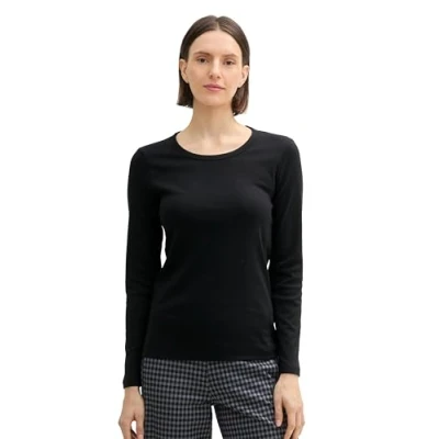 Abbildung von TOM Tailor Langarm Langarmshirt, Damen, Größe: Medium, Deep black
