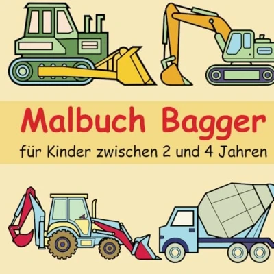 Abbildung von Malbuch Bagger für Kinder ab 2 Jahren mit 50 verschiedenen Motiven: Bagger, Betonmischer, Schwertransporter, und viele andere Fahrzeuge kleine Baustellenfans