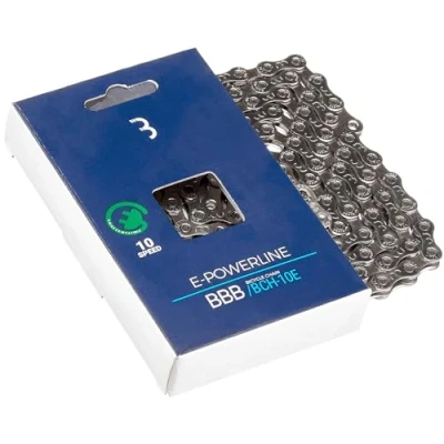 Abbildung von BBB Cycling E PowerLine 10 Speed Chain Fahrradkette mit SmartLink QuickLink Inklusive für Fach Kettenfahrräder 136 Links Silber Vernickelung BCH 10E