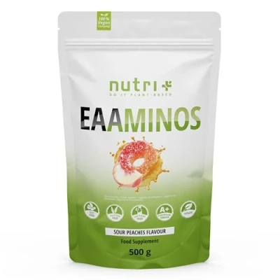 Abbildung von Nutri + EAA Saure Pfirsichringe Vegan 500 g Pulver Hochdosiert alle essentiellen Aminosäuren Sour Peaches Flavor EAAs Essential Aminos