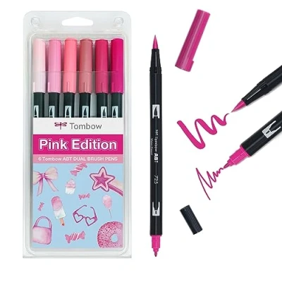 Abbildung von Tombow ABT Dual Brush Pen, Pink Edition, Stift mit zwei Spitzen, perfekt fürs Hand Lettering und Bullet Journal, wasservermalbar, 6er Set