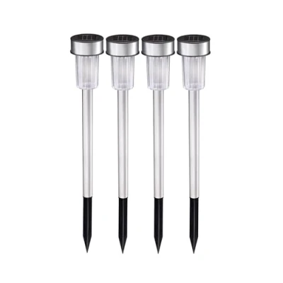 Abbildung von Grundig Solar Gartenleuchten Solarleuchten 4 Stück Gartenlampen für Draußen Solarlampen mit Weißem Licht 6 8 Stunden Batterielebensdauer IP44 Wasserbeständig Ø4,8 x 36,5 cm Edelstahl