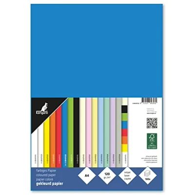Abbildung von kangaro Tonpapier Blau DIN A4 120g/m² FSC mix 100 pack Briefpapier Bastelpapier DIY, K 0043F225, Blau, 29.7x21x1.5