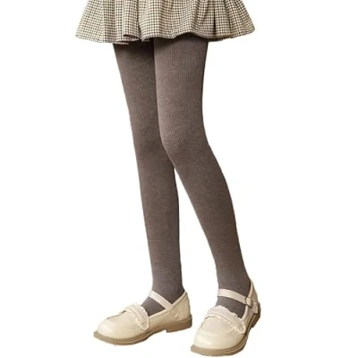 Abbildung von LOLANTA Mädchen Winterstrumpfhose Dickes Fleece gefüttert Dehnbar Warm Gerippt Schulstrumpfhose, Braun gerippt, L (6 8 Jahre)