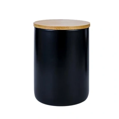 Abbildung von Keramik Vorratsdosen, Aufbewahrungsdose Frischhaltedose mit Bambusdeckel und Silikonring (Schwarz,27.05oz/800ml)