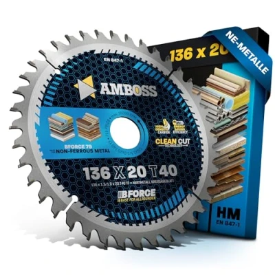 Abbildung von HM Kreissägeblatt 136x20 Z40 Trapez Flachzahn für Aluminium. AMBOSS WERKZEUGE® Sägeblatt 136mm komp. zu Makita DSS501Z uvm.