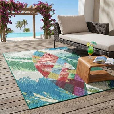 Abbildung von Sansibar Teppich »Rantum Beach SA 024« rechteckig 5 mm Höhe Flachgewebe, modernes Design, Motiv Surfboard, In &amp; Outdoor geeignet