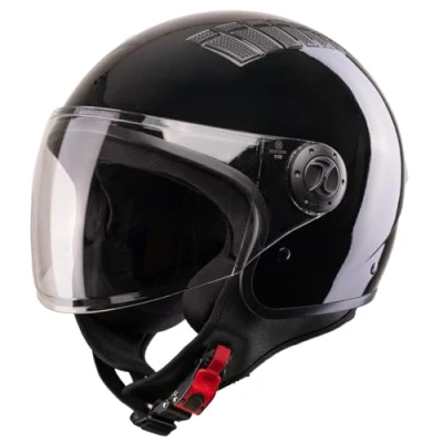 Abbildung von VINZ Como Jethelm mit Visier ECE 22.06 Zertifiziert Roller Helm Mopedhelm Für Motoroller &amp; Vespa Herren Damen Motorradhelm in XS XL Erhältlich 4 Farben Schwarz