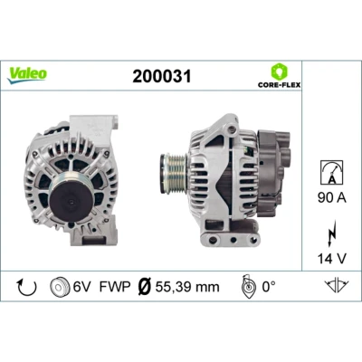 Abbildung von VALEO 200031 Lichtmaschine 14V 90A OPEL: Corsa D Hatchback, Meriva B, A, FIAT: Grande Punto 500 Doblo I Cargo