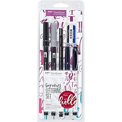 Abbildung von Tombow LS BEG Lettering Set &quot;Beginner&quot; 5 Stifte mit Radierer, inklusive Anleitung, 6 teiliges Set, 1 Stück (1er Pack)