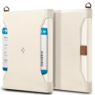 Abbildung von Spigen Reisepass Hülle mit RFID Blockierung und SIM Karten Pin Passport Cover aus Kunstleder Dünenbeige