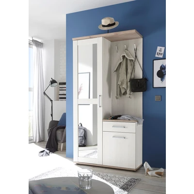 Abbildung von ROMANCE Flurgarderoben Set in Sibiu Lärche Optik, San Remo Stylishe Kompaktgarderobe mit Spiegel für Ihren Eingangsbereich 100 x 191 38 cm (B/H/T)