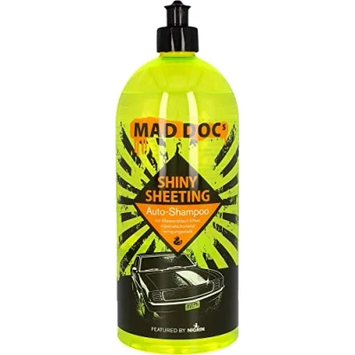 Abbildung von NIGRIN MAD DOCs Autoshampoo, mit Wasserablauf Effekt, materialschonend, für hartnäckige Verschmutzungen, 1 Liter, Farblos