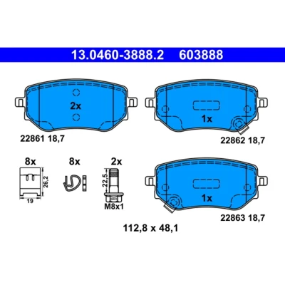 Abbildung von ATE 13.0460 3888.2 Bremsbelagsatz mit akustischer Verschleißwarnung Bremssattelschrauben Zubehör NISSAN: NP300 Navara Pickup