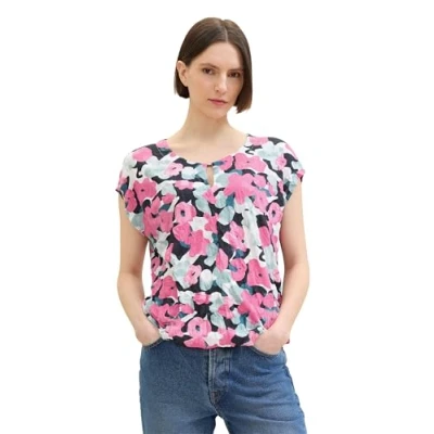 Abbildung von TOM TAILOR Damen Basic Blusen Shirt mit Allover Print, pink colorful floral design, XXS