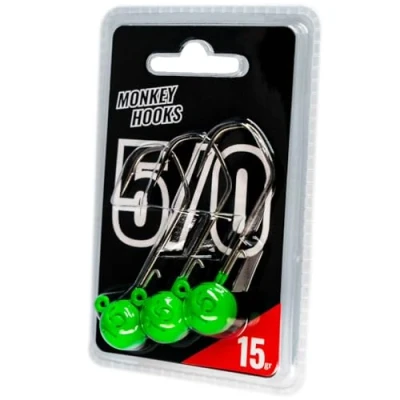Abbildung von Monkey Lures Hook 3 Jigköpfe, Größe/Gewicht/Farbe:Gr. 5/0 / 15g Grün