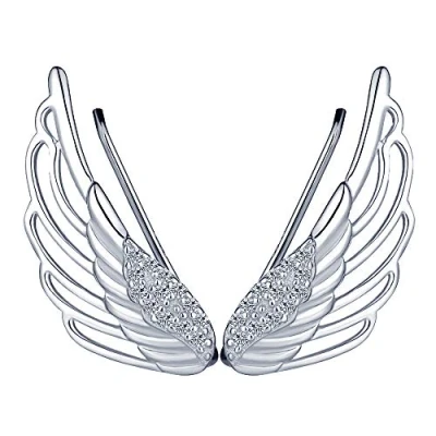 Abbildung von Unendlich U Elegant Engelsflügel Damen Ohrklemme 925 Sterling Silber Zirkonia Ohrringe Ohrstecker Ear Cuff Ohrschmuck,