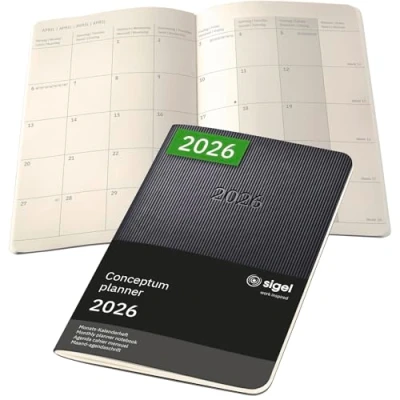 Abbildung von SIGEL C2685 Monats Kalenderheft Monatsplaner 2026, ca. A6, schwarz, Softcover, 2 Seiten = 1 Monat, 64 Seiten, Quickpocket, aus nachhaltigem Papier, Conceptum