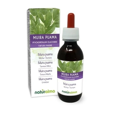Abbildung von Muira puama (Ptychopetalum olacoides) Rinde Alkoholfreier Urtinktur Naturalma Flüssig Extrakt Tropfen 120 ml Nahrungsergänzungsmittel Veganer