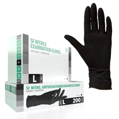 Abbildung von Nitrilhandschuhe 200 Stück Box (L, Schwarz) Einweghandschuhe, Einmalhandschuhe, Untersuchungshandschuhe, Nitril Handschuhe, puderfrei, ohne Latex, unsteril, latexfrei, disposible gloves, black