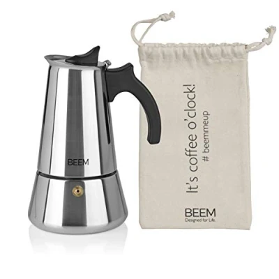 Abbildung von BEEM ESPRESSOMAKER Espressokocher 6 Tassen Kaffeekocher Induktion geeignet Edelstahl 200 300 ml Mokka Camping Espressokanne Plus Beutel
