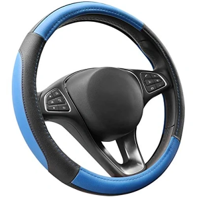 Abbildung von COFIT Anti Rutsch Lenkradhülle Lenkrad Abdeckung Atmungsaktiv Lenkradbezug aus Mikrofaser Leder M 37 38cm Blau and Schwarz