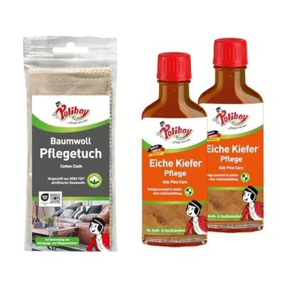 Abbildung von POLIBOY Eiche Kiefer Pflege Holzpflege für Antik und Rustikalmöbel Auffrischende Holzpolitur 2x 100 ml Mit Baumwolltuch Made in Germany