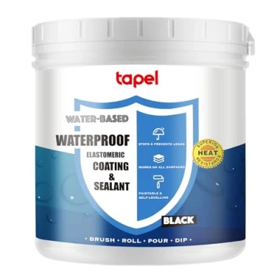 Abbildung von Tapel Flüssiggummi Wasserdicht Dichtstoff 3X Stärker Schwarz 1kg für 1m² Professionelle Dach &amp; Betonbeschichtung, Innen /Außen Leckreparatur, Rissfüller, Wetterbeständiger Schutz