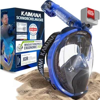 Abbildung von NEUHEIT KAIMANA® Schnorchelmaske für Erwachsene L/XL inkl. Tragetasche geprüfte CO₂ Sicherheit Tauchermaske Vollgesichtsmaske Tauchmaske