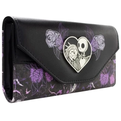 Abbildung von Nightmare Before Jack &amp; Sally Christmas Florale Portemonnaie Clutch Münzfach Kartenhalter, Schwarz