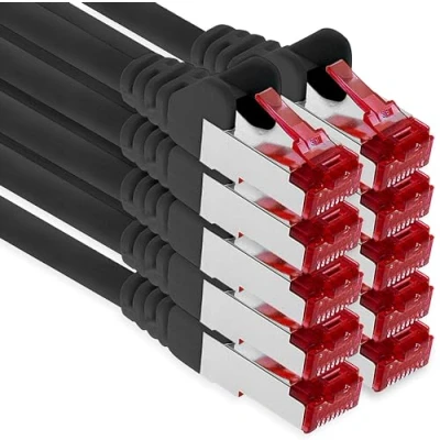 Abbildung von 1aTTack.de 10x 1m CAT6 Patchkabel S/FTP PIMF Schirmung CAT.6 RJ45 Netzwerkkabel Ethernetkabel DSL LAN Router Switch Modem Patchfeld schwarz 10 Stück