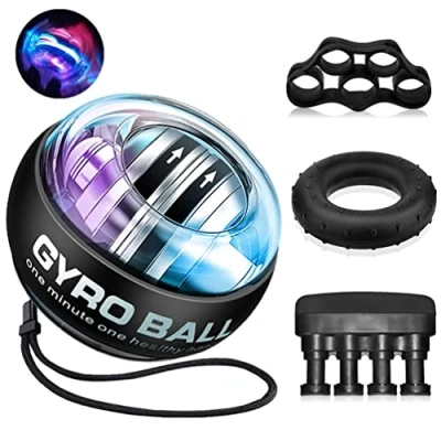 Abbildung von MUMUWIND Handgelenkball,Gyroball, Handtrainer Fingertrainer, Griffkraft Trainer Trainingsset, Gyor Ball mit LED Licht Unterarm Training, Hand trainingsgerät Unterarmtrainer
