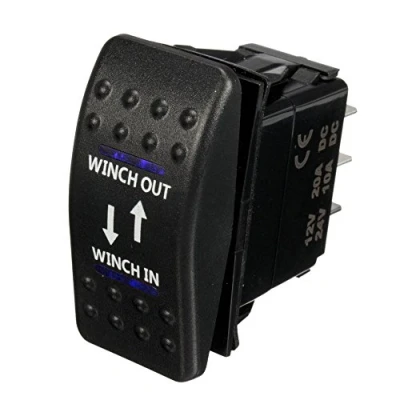 Abbildung von Mintice 12V KFZ Blau LED Licht Momentschalter Wippenschalter Kippschalter Auto Armaturenbrett Schalter Winch in Out Light 7 Polig