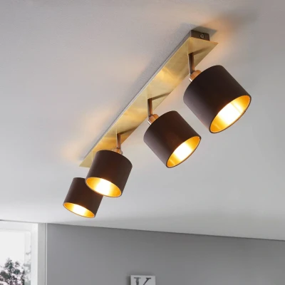 Abbildung von EGLO Deckenlampe Valbiano, 4 flammige Deckenleuchte, Deckenstrahler aus Metall und Textil, Flurlampe in Messing Gebürstet, Nickel Matt, Cappuccino, Gold, Spots E14