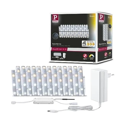Abbildung von Paulmann 78870 LED Stripe MaxLED 250 Basisset Smart Home Zigbee Tunable White 5m IP44 18W 230/24V 1350lm Silber Lichtband spritzwassergeschützt