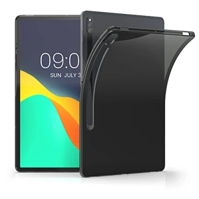 Abbildung von kwmobile Hülle kompatibel mit Samsung Galaxy Tab S8+ Plus/Galaxy S7+ Plus weiches TPU Silikon Case Transparent Tablet Cover Schwarz