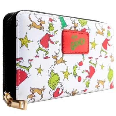 Abbildung von Mischievous Grinch Whoville Weihnachtsfeier Portemonnaie/Geldbörse Clutch Münzfach &amp; Kartenhalter, Weiß