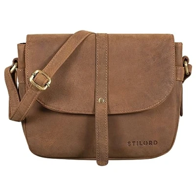 Abbildung von STILORD &#039;Kira&#039; Umhängetasche Frauen Leder Vintage kleine Handtasche zum Ausgehen klassische Abendtasche Partytasche Freizeittasche Echtleder, Farbe:tan dunkelbraun