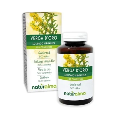 Abbildung von Goldrute (Solidago virgaurea) Kraut mit Blüten Naturalma 150 g 300 Tabletten Nahrungsergänzungsmittel Natürlich und Vegan