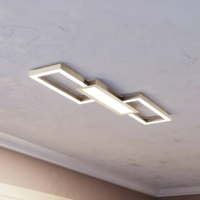 Abbildung von EGLO LED Deckenleuchte Monirote, Deckenlampe minimalistisch mit Fernbedienung, dimmbare Wohnzimmerlampe aus Metall in Nickel matt und Kunststoff weiß, Küchenlampe warmweiß kaltweiß, L 78 cm