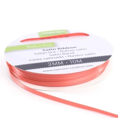 Abbildung von Vaessen Creative Satinband 3mmx10m Pastell Rot, Schleifenband, Dekoband, Bänder zum Basteln, Stoffbänder für Hochzeit, Taufe Und Geburtstagsgeschenke