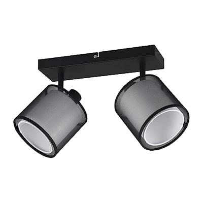 Abbildung von Trio Leuchten Deckenleuchte Burton 811400232, Metall Schwarz matt, Schirm Stoff weiß, exkl. 2x E14