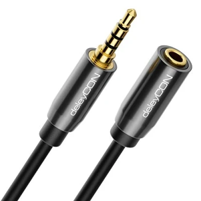 Abbildung von deleyCON 0,5m Headset Kopfhörer Verlängerung AUX 3,5mm Klinke CTIA 4 Polig TRRS Mikrofon Verlängerungskabel Stereo Audio Metallstecker PC Handy Smartphone Tablet HiFi Receiver (Extra Dünn &amp; Flexibel)