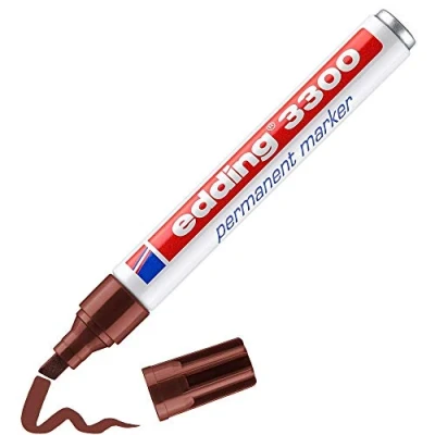 Abbildung von edding 3300 permanent marker brown 1 pen chisel nib 5 mm quick drying markers waterproof, smudge proof for cardboard, plastic, wood, metal, fabric pens