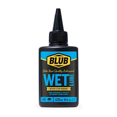 Abbildung von BLUB Wet Nasses Fahrradkettenschmiermittel 120 ml, MTB Kettenfett, Fahrraddichtmittel, Fahrradkettenöl, Fett, Schmiermittel für nasse Bedingungen, Blau