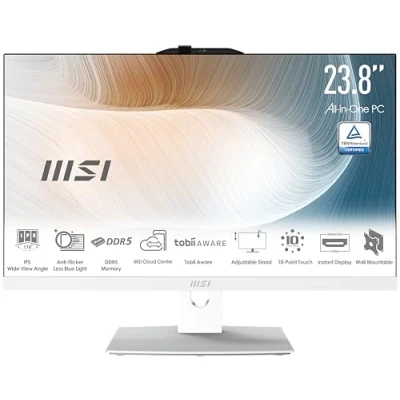 Abbildung von MSI Modern AM242P 1M 1206DE All in One PC, Intel Core 3 Prozessor 100U, 24 Zoll, FHD (1920x1080), 256GB SSD, 16GB DDR5, Webcam, Windows 11 Pro, Weiß